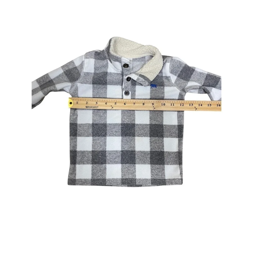 Carters Boys 24M Gray White Buffalo Plaid‎ Sherpa Collar Pullover Top Toddler